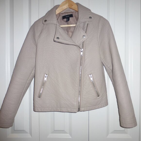 FOREVER 21 textured taupe oversized faux leather moto jacket - Picture 8 of 8